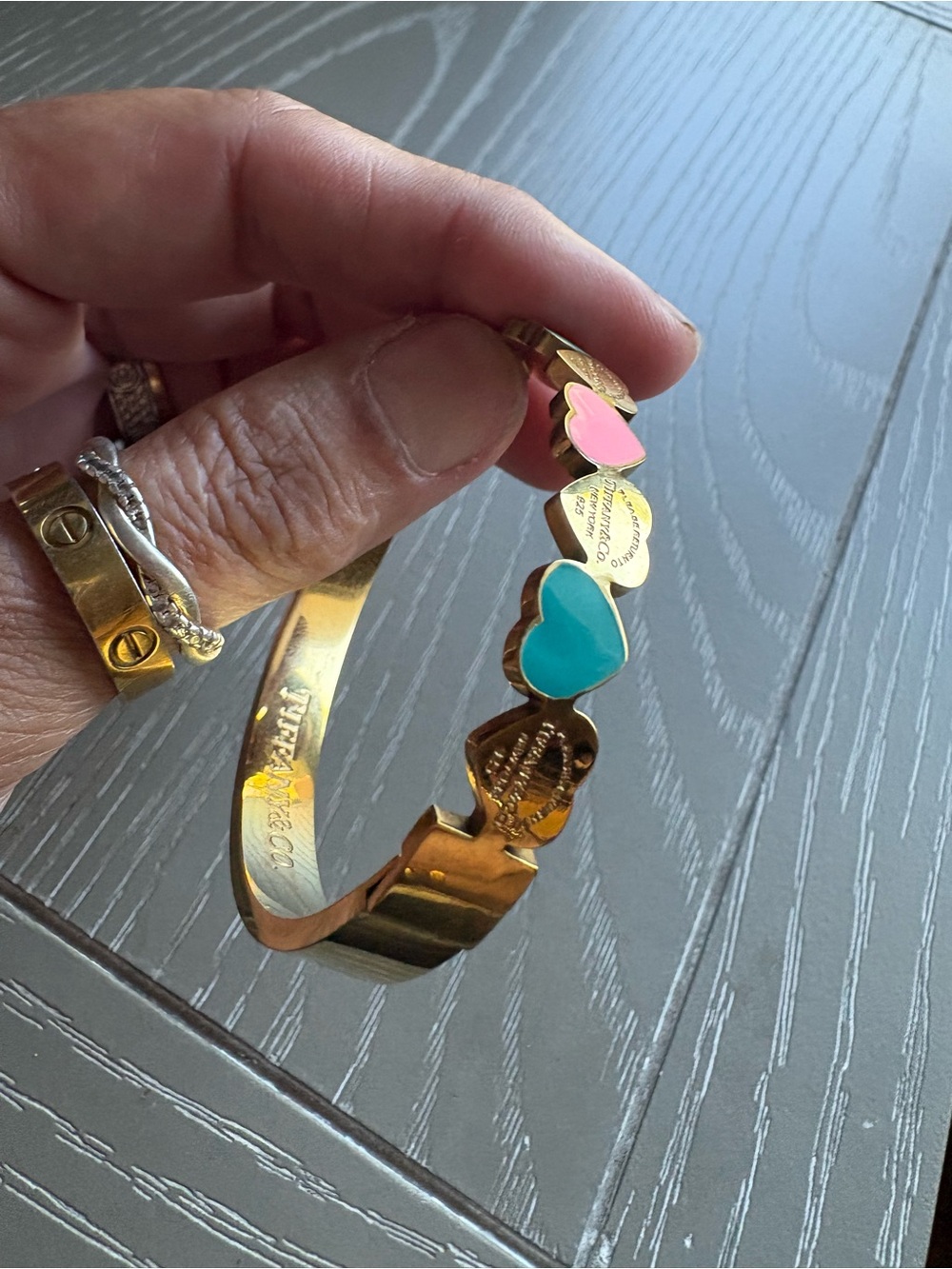 FASHION Gold plated Heart Bracelet with Pink and Teal Enamel - Picture 8 of 10